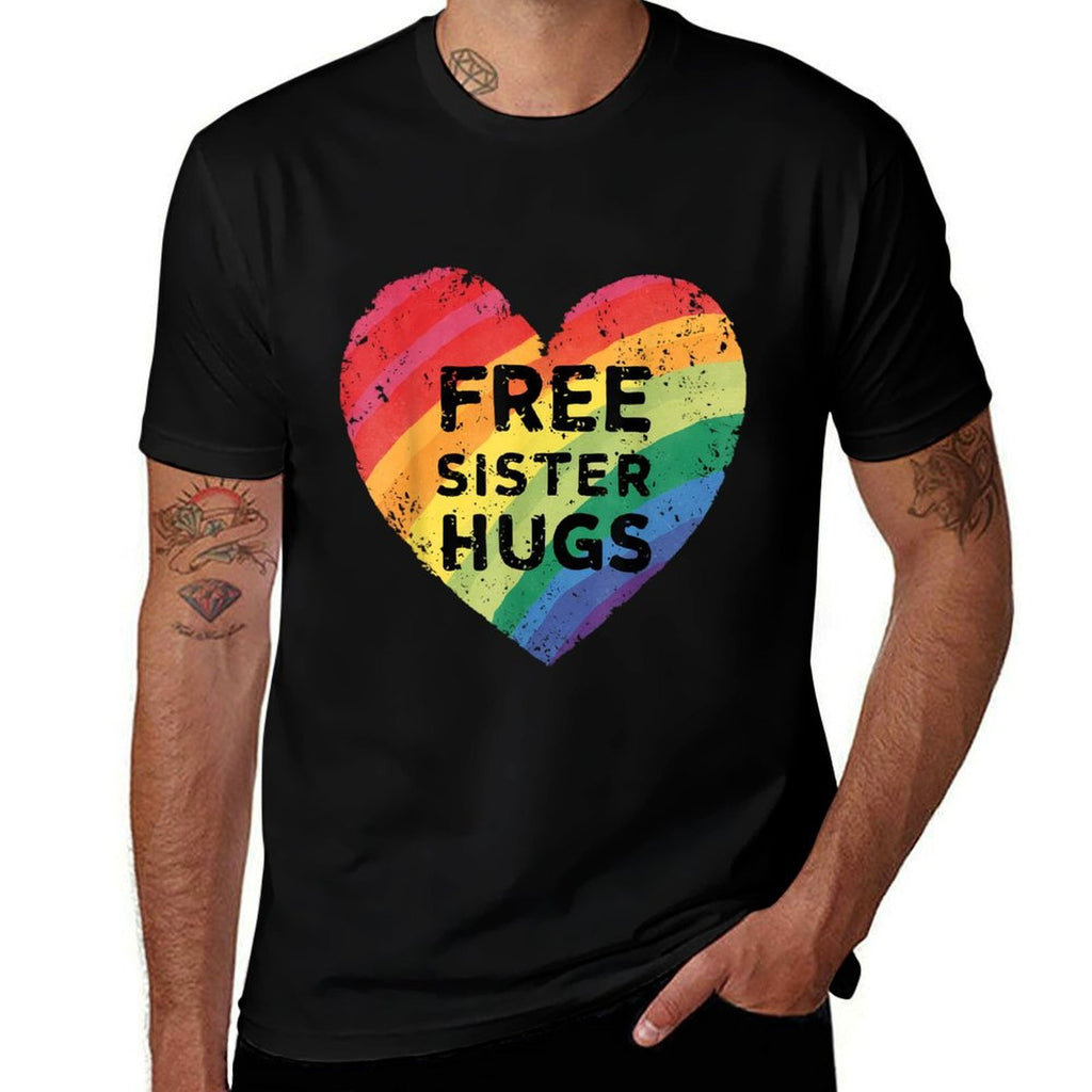 Free Sister Hugs LGBT Gay Lesbian Pride Month Rainbow  Soft T-Shirt