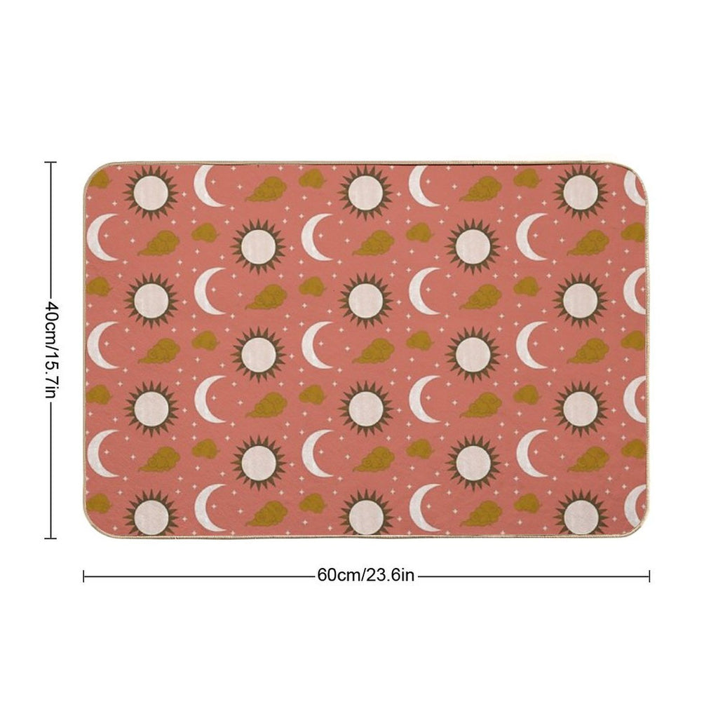 Blush Orange Gold Brown And White Sun And Moon Print  Fade-Resistant Bath Mat