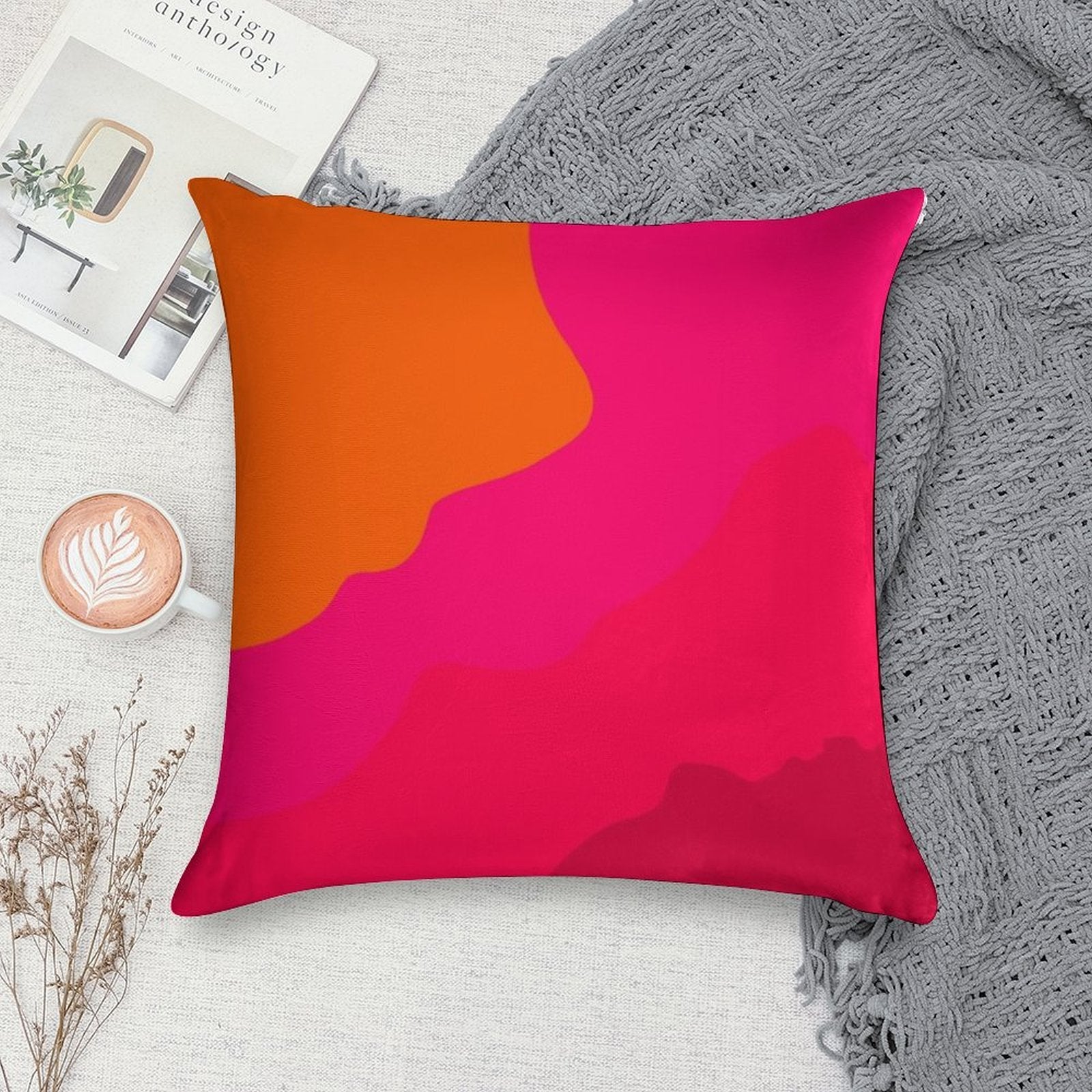 Hot Pink to Orange Soft High-Density Material Throw Pillow
