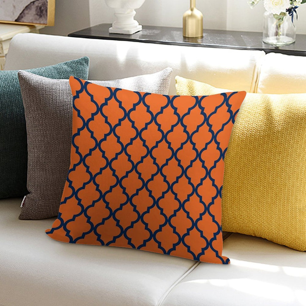 Moroccan Pattern Navy Blue & Orange Soft Shrink-Resistant Throw Pillow