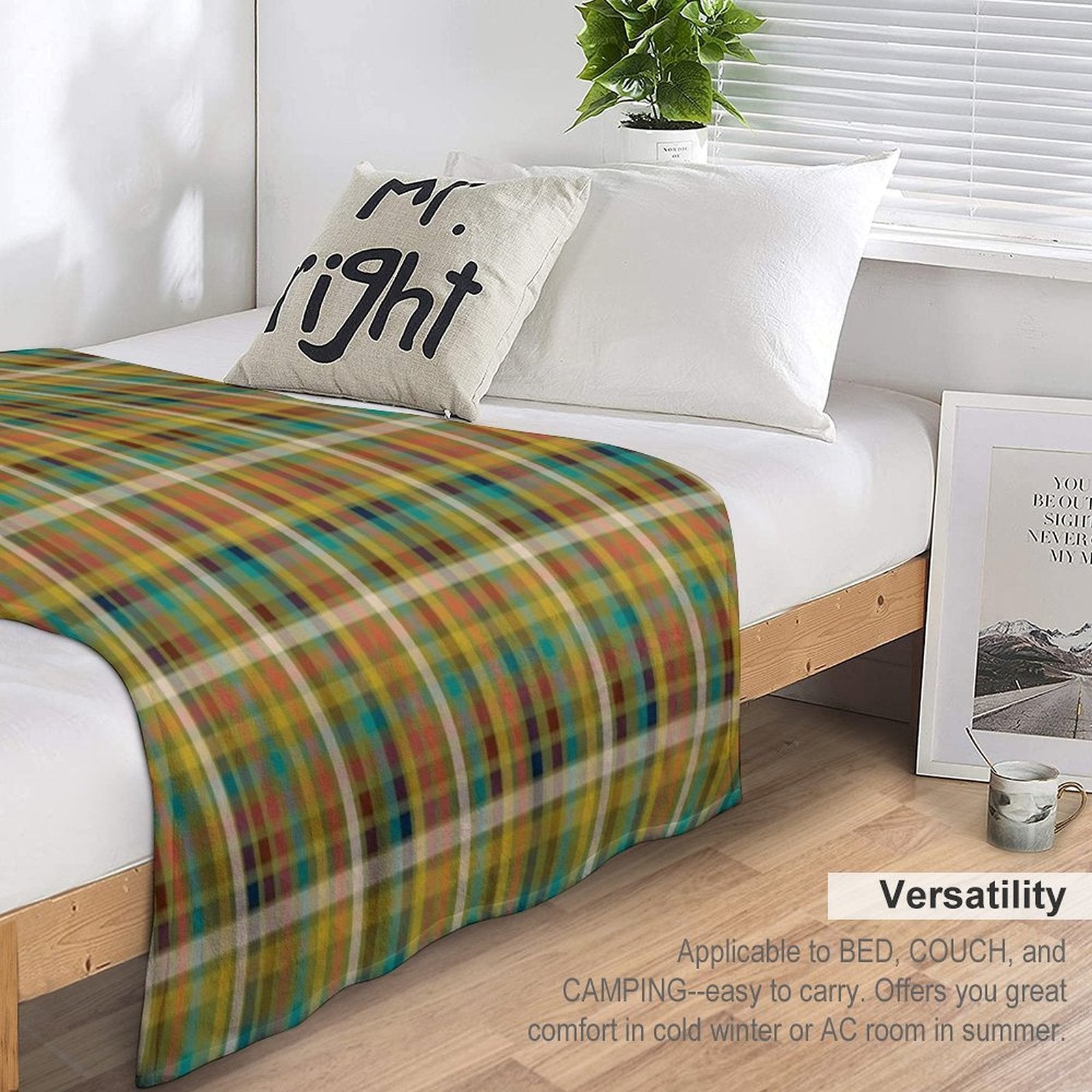 Retro Modern Plaid Pattern in Midcentury Mod Mustard, Olive, Orange, Teal, And Navy Comfort Throw Blanket