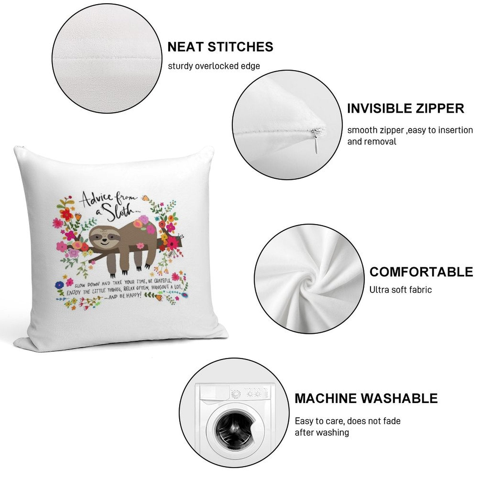 Advice From A Sloth Soft Easy Maintenance Throw Pillow