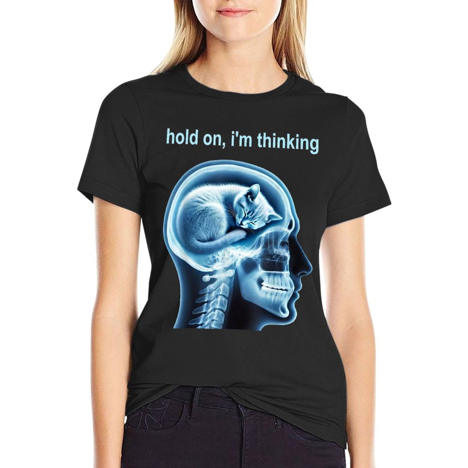 Funny Cat Hold On Im Thinking Meme Graphic  Polyester Blend T-Shirt