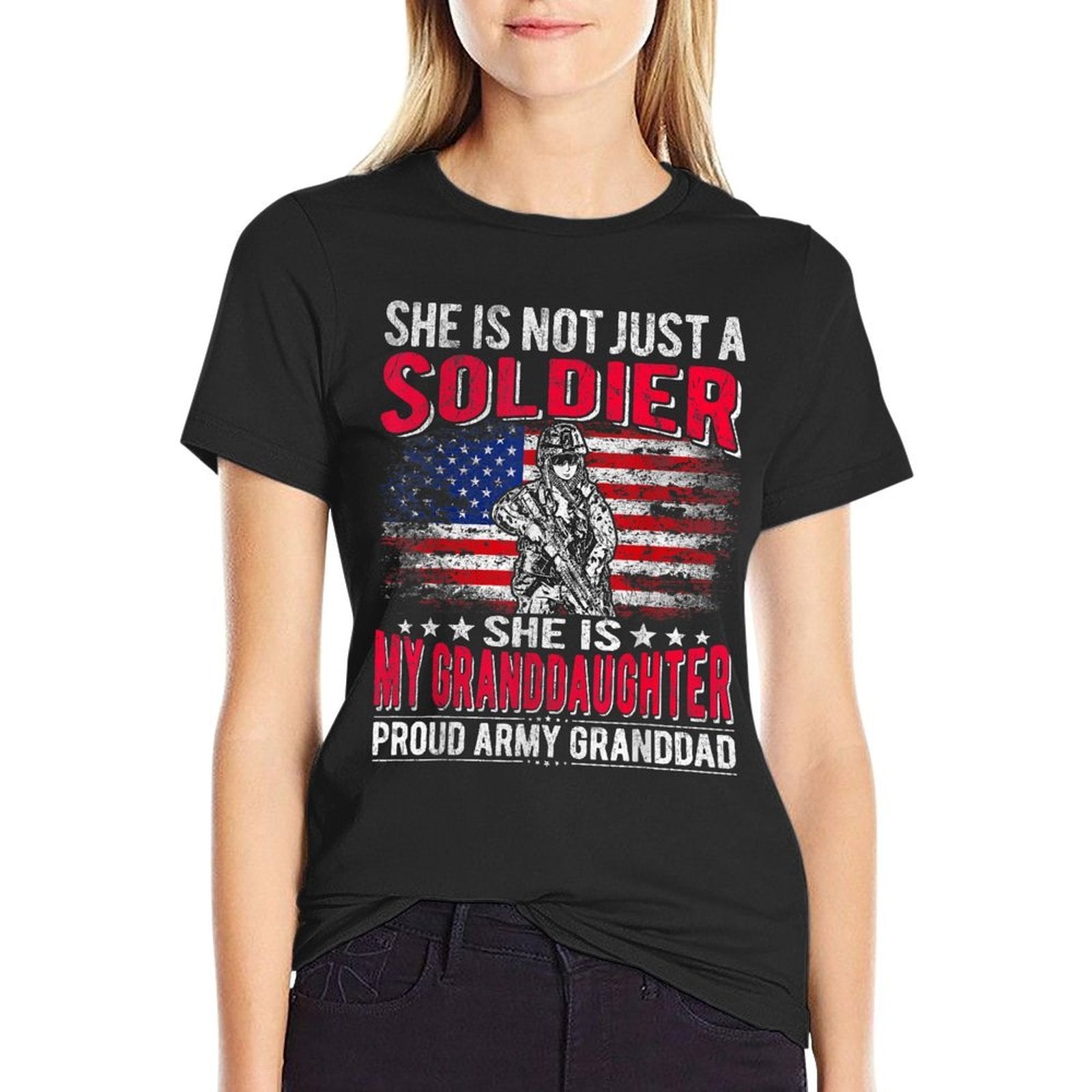 My Granddaughter My Soldier Proud Army Granddad Grandpa Gift  Oversized Silhouette T-Shirt