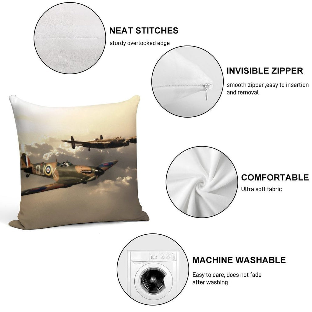 BBMF Spitfire And Lancaster Soft Skin-Friendly Throw Pillow