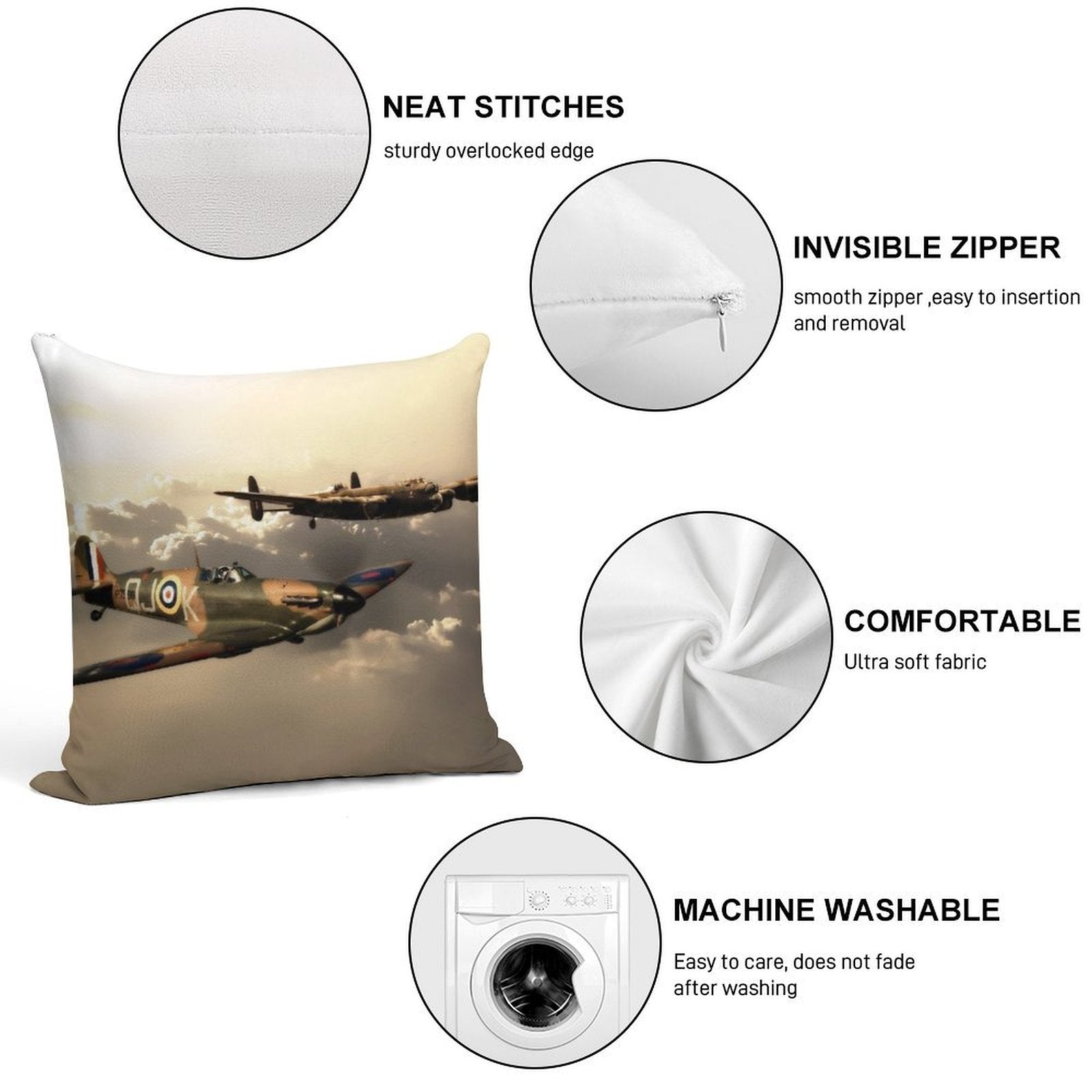 BBMF Spitfire And Lancaster Soft Skin-Friendly Throw Pillow
