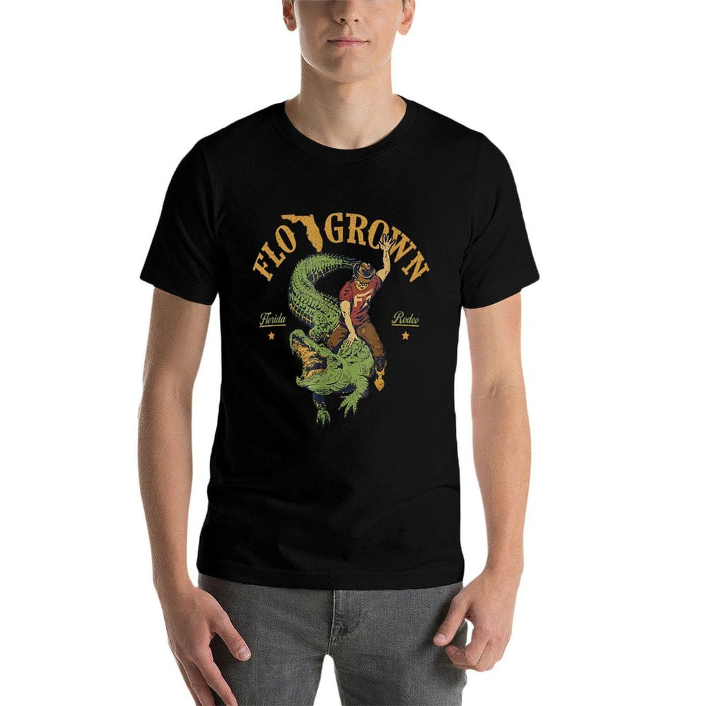 Flo Grown Florida Grown Rodeo Alligator Rider Funny Southern  Oversized Silhouette T-Shirt