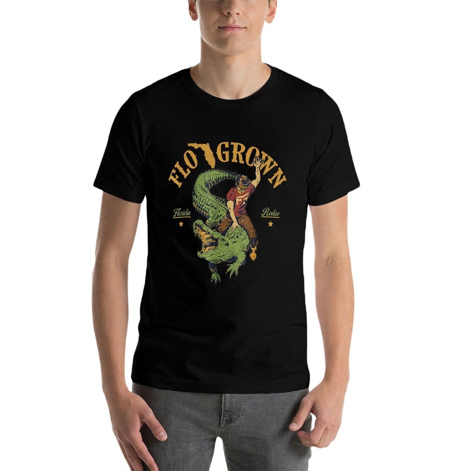 Flo Grown Florida Grown Rodeo Alligator Rider Funny Southern  Oversized Silhouette T-Shirt