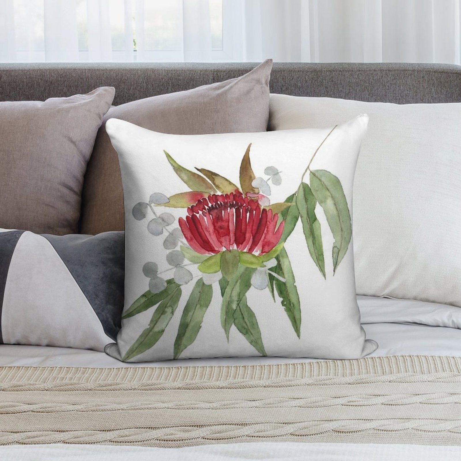 Australian Native Bush Watercolour Soft Easy Maintenance Throw Pillow
