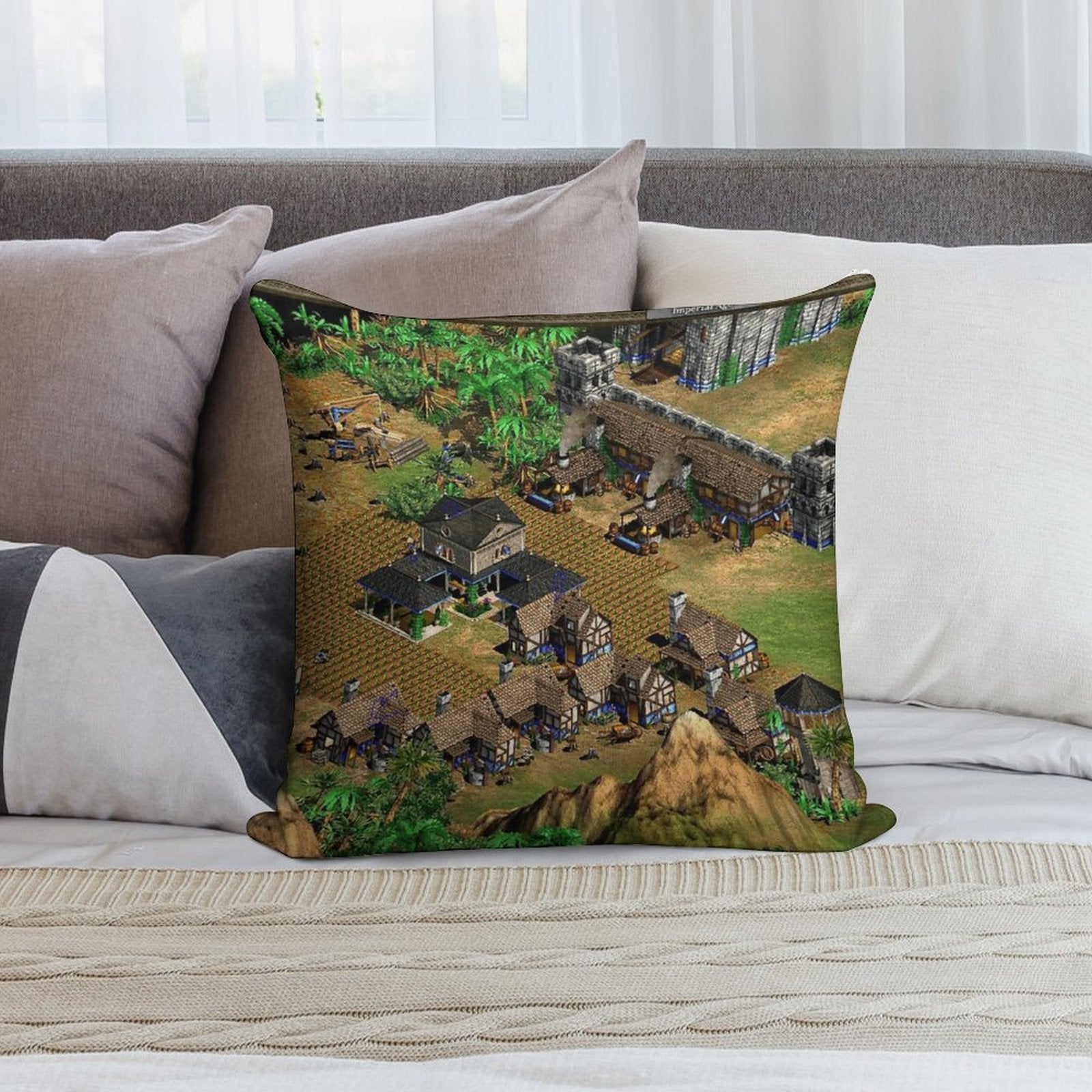 Age of Empires II Town Soft Reinforced Edging Throw Pillow