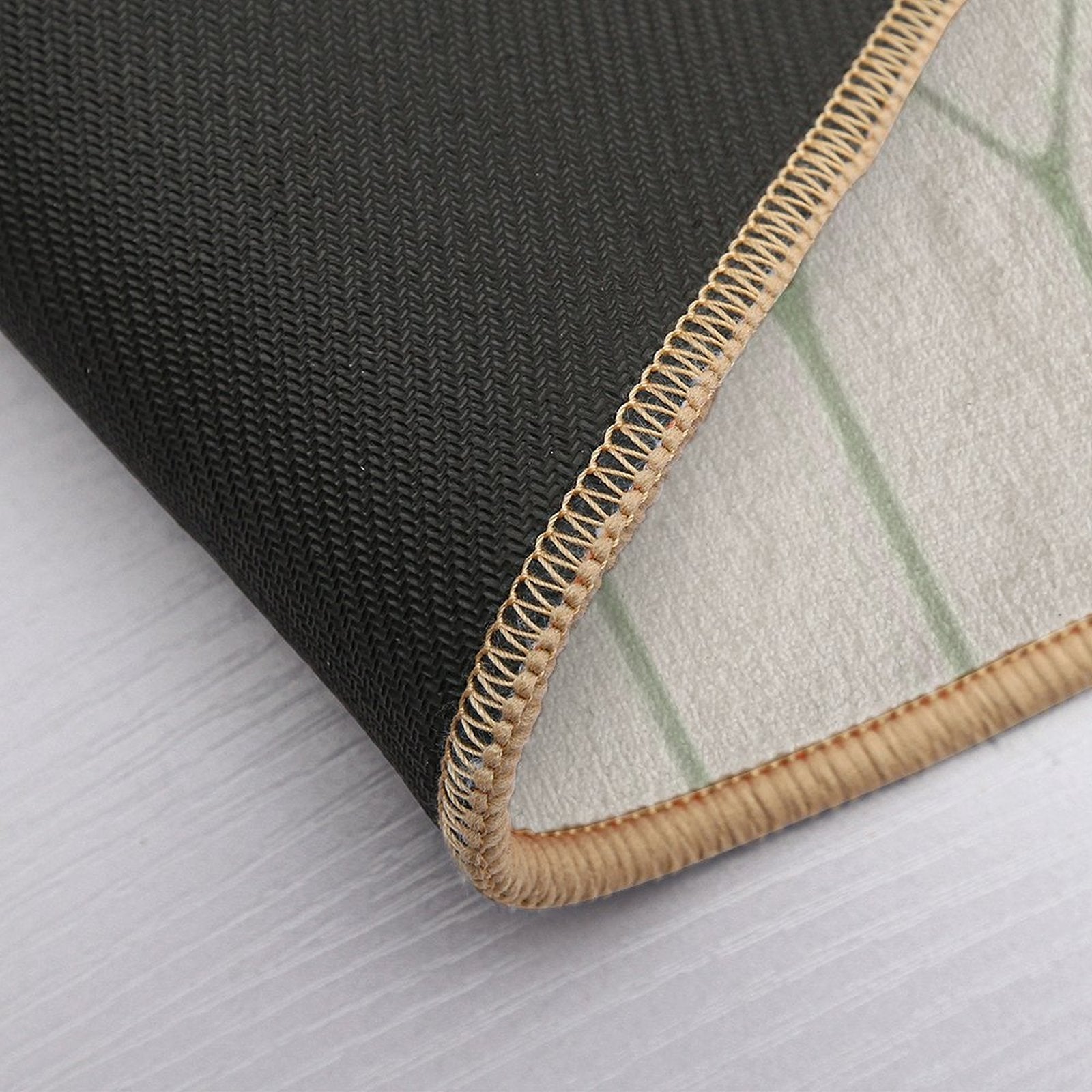 Long Honeycomb Minimalist Geometric Pattern in Beige And Sage Durable Bath Mat