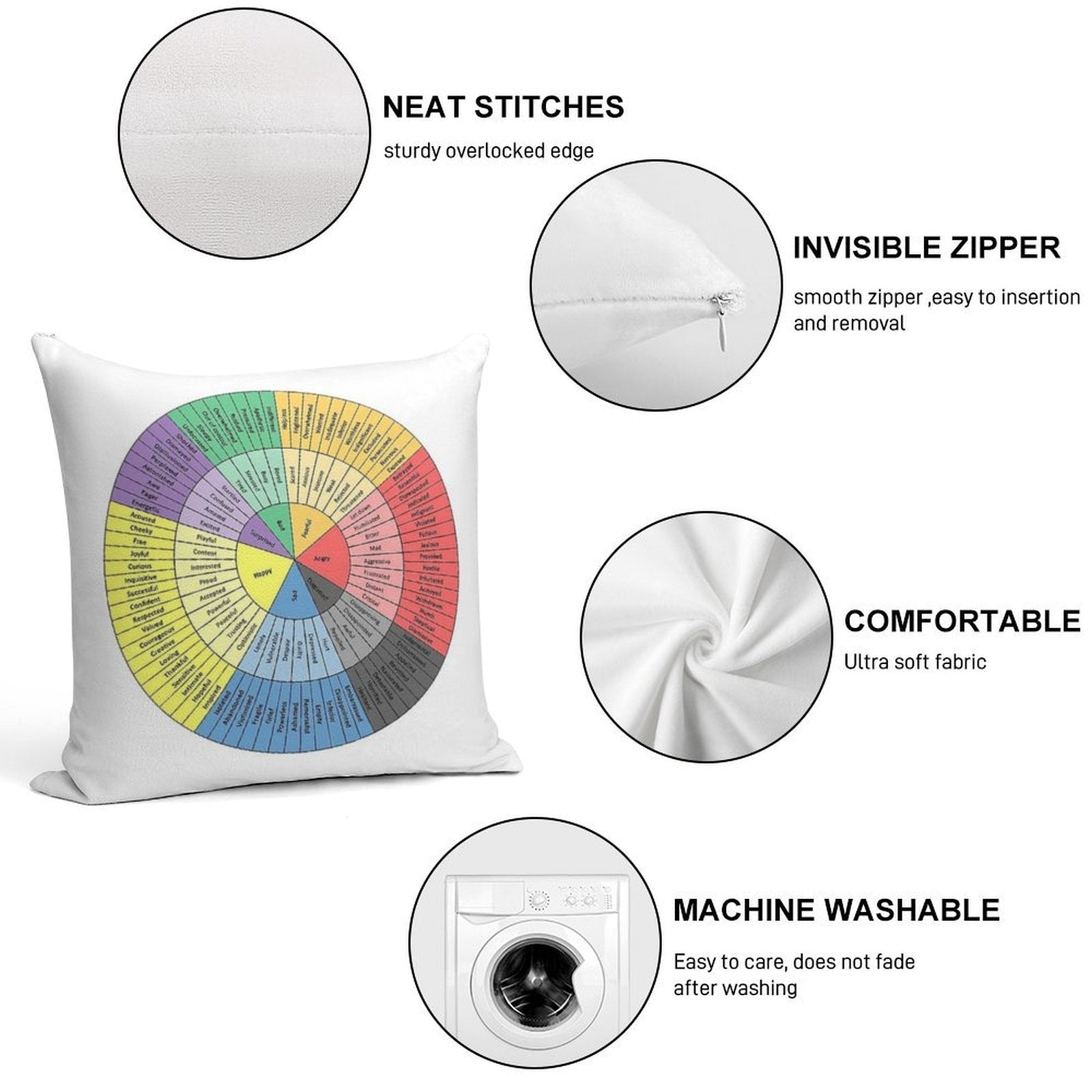 Wheels of Emotion Soft Shrink-Resistant Throw Pillow