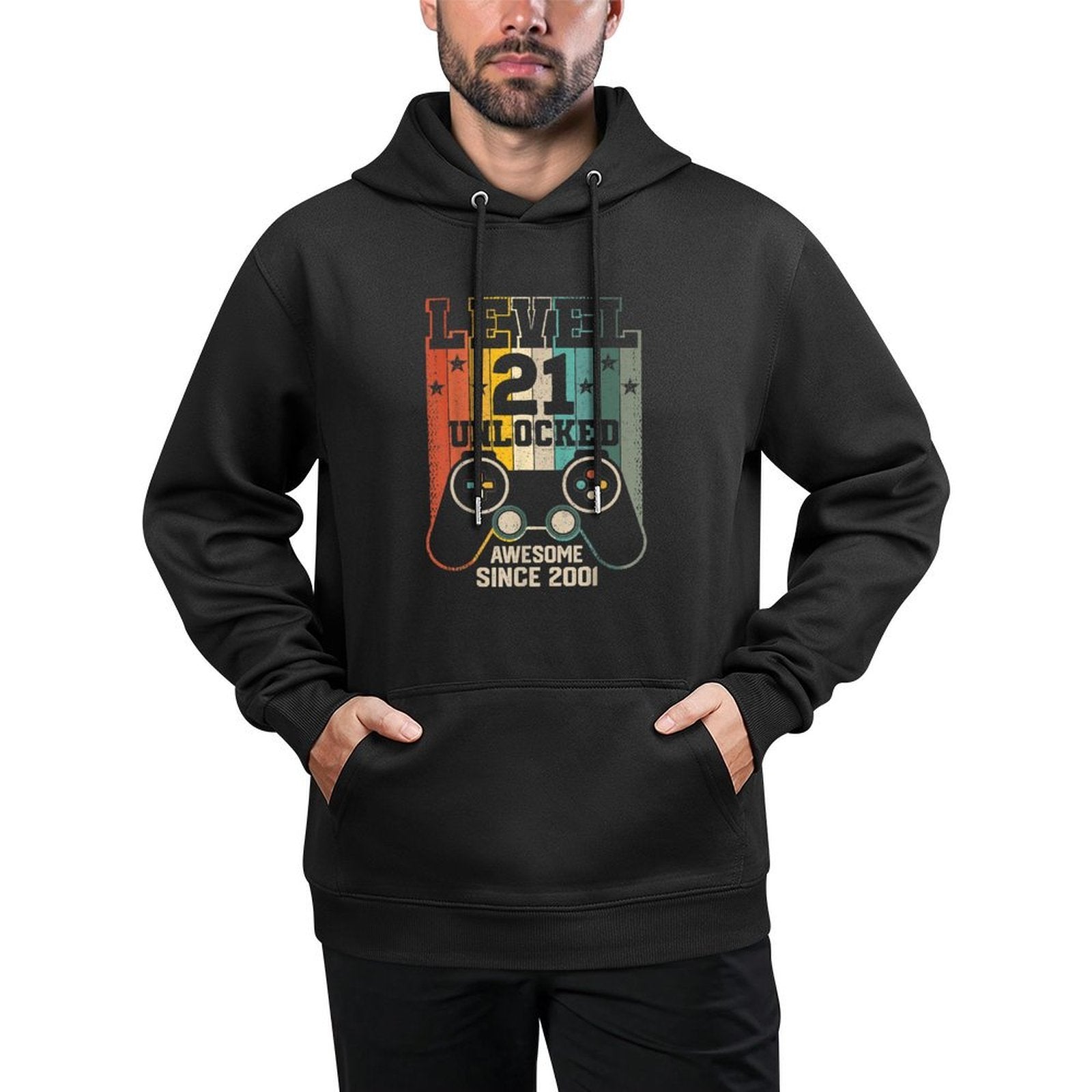 Level 21 Unlocked Awesome 2001 Men Video Game 21st Birthday Breathable Fabric Hoodie