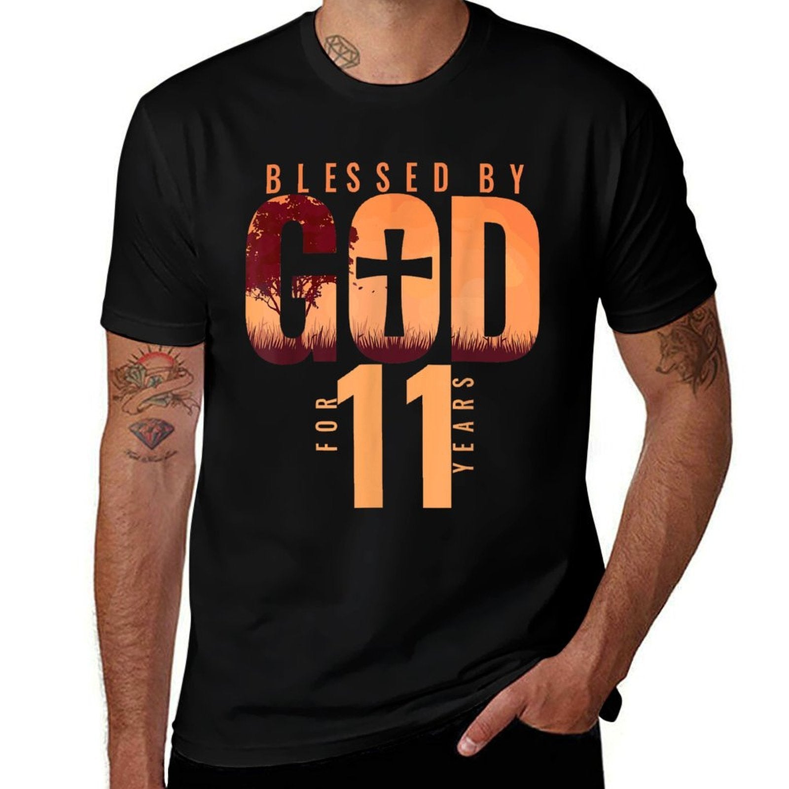 Blessed By God For 11 Years 11th Birthday Religious Theme  Wrinkle-resistant T-Shirt