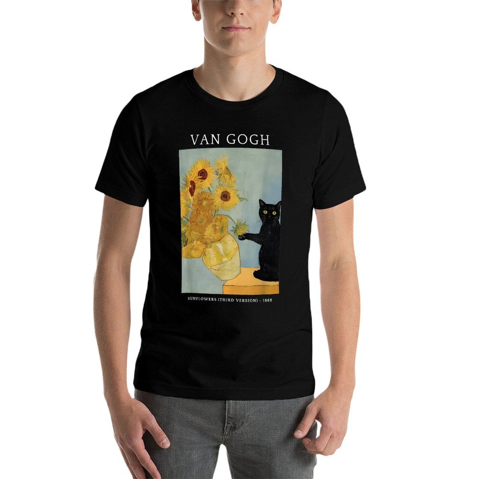 Funny Van Gogh Sunflowers Cat Meme Van Gogh Art Graphic Men Women Kids Comfortable T-Shirt