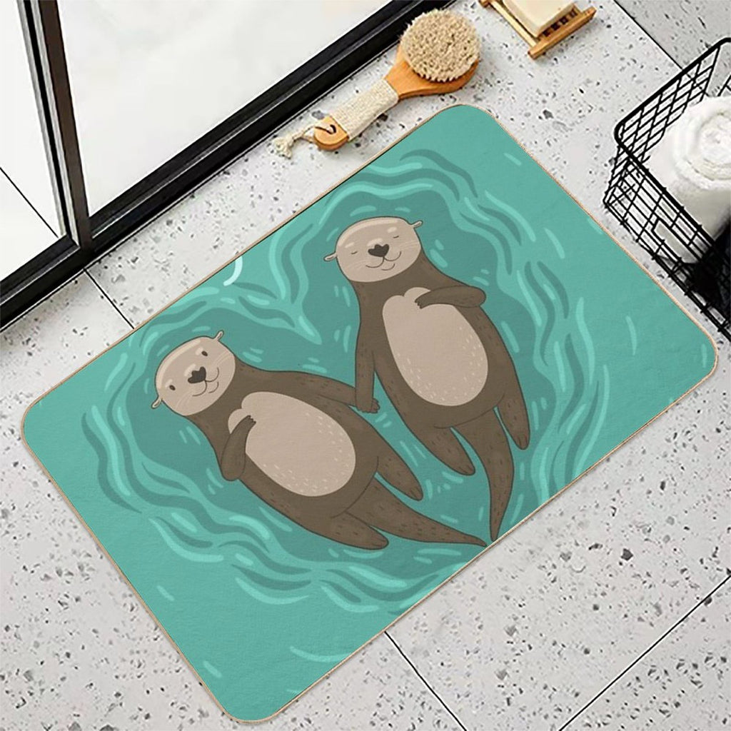 Otters Holding Hands - Otterly in Love With You  Dirt-Trapping Bath Mat