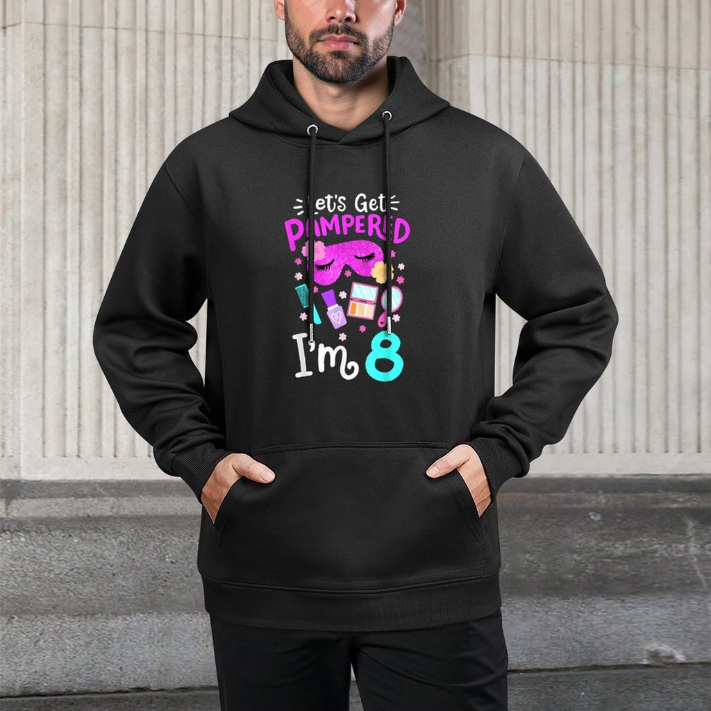 Spa Birthday Party Let's Get Pampered I'm 8 Girls 8th Bday Kangaroo Pocket Hoodie