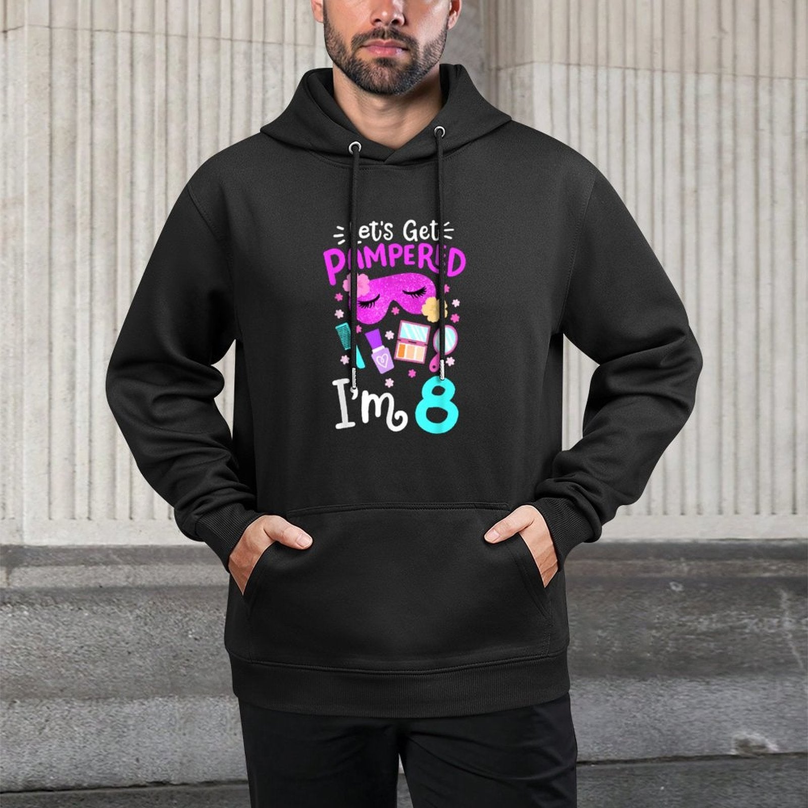 Spa Birthday Party Let's Get Pampered I'm 8 Girls 8th Bday Kangaroo Pocket Hoodie