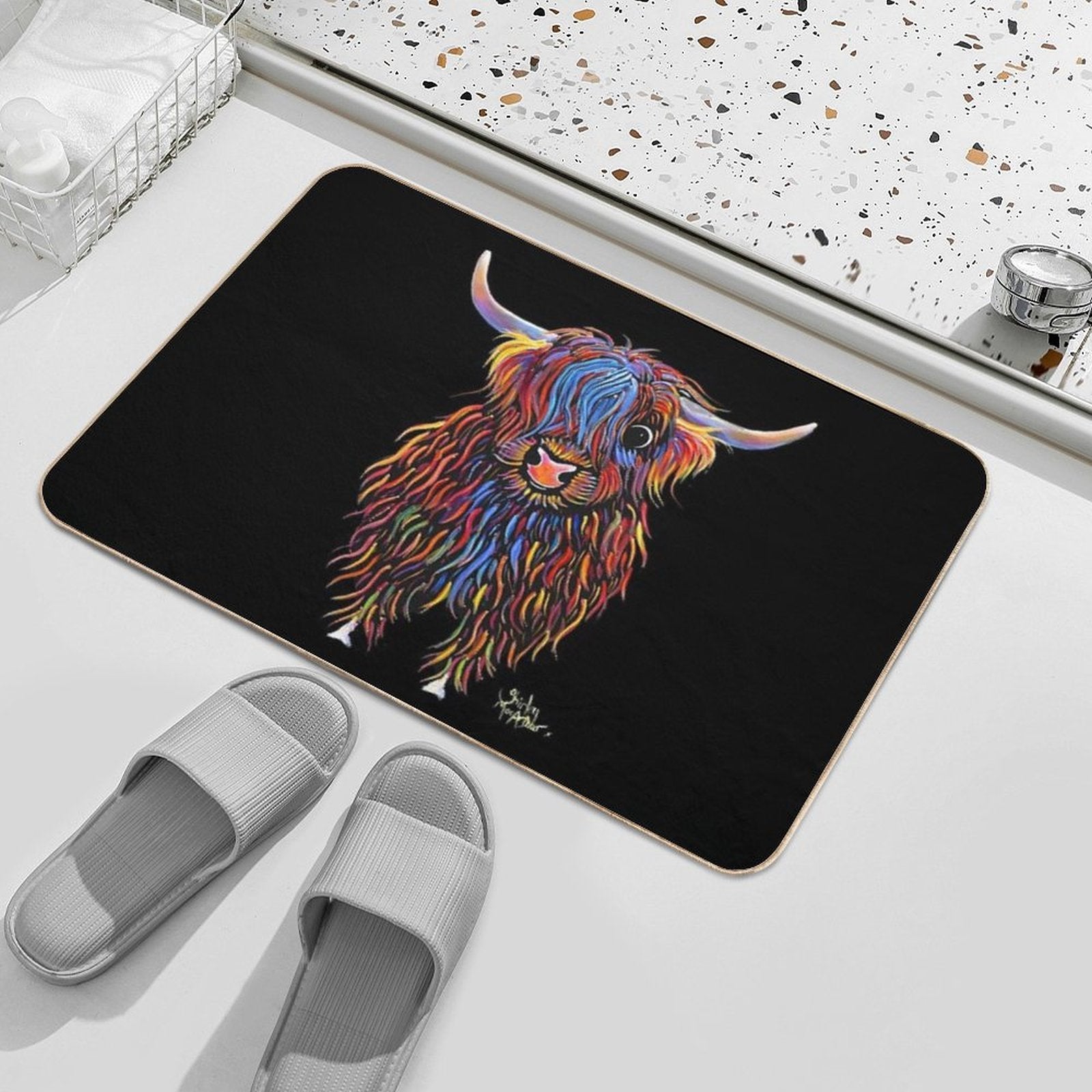 HiGHLaND CoW PRiNT SCoTTiSH ' BiG B ' BY SHiRLeY MacARTHuR  Rapid-Drying Bath Mat