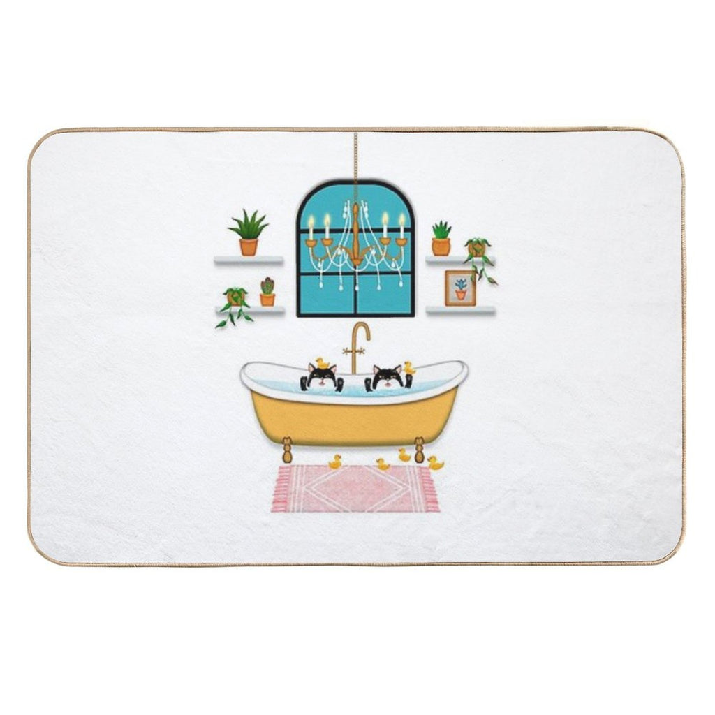 Black Cats Bubble Bath Illustration  Slip-Resistant Bath Mat