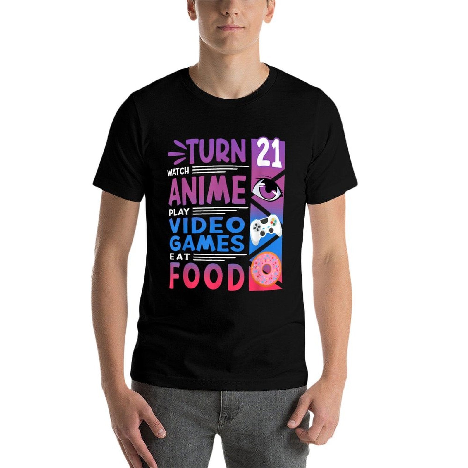 21st Birthday I Manga I Gamer I 90s Kawaii Donuts Anime  Ribbed Collar T-Shirt
