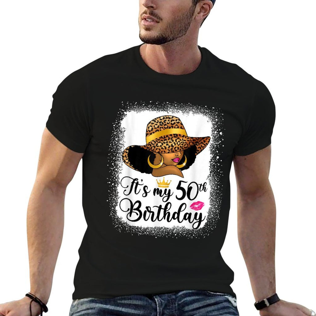 African American Woman It's My 50th Birthday Black Queen  Ribbed Collar T-Shirt