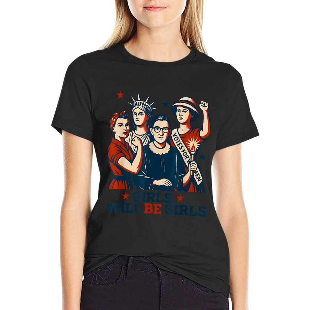 Girl Will Be Girls Patriotic Feminist 4th Of July USA Women  Eco-friendly Material T-Shirt