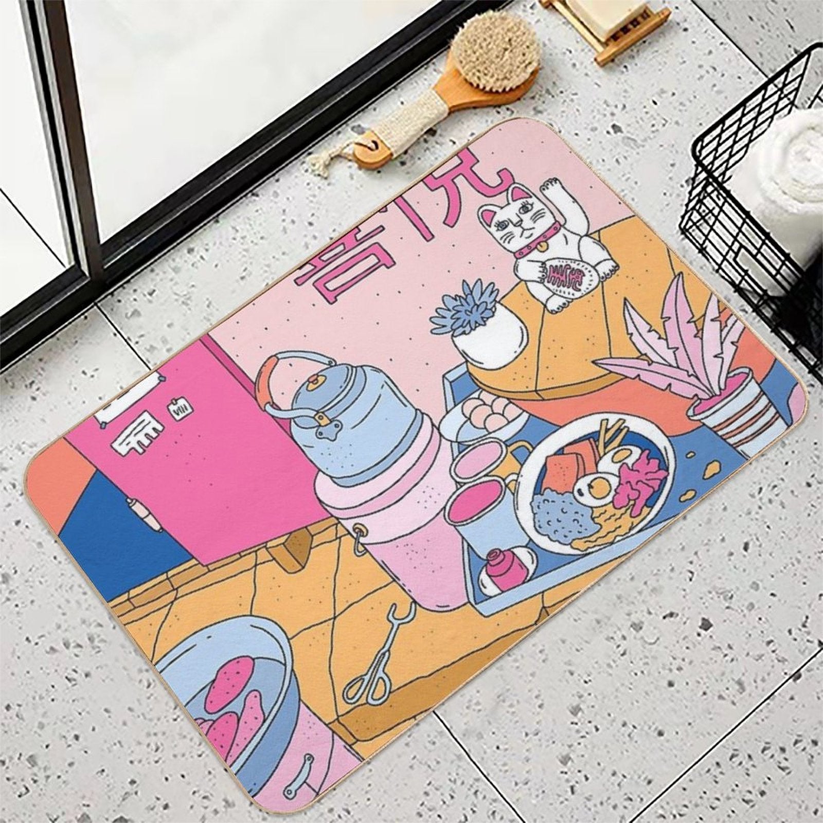 MANEKI STREET FOOD  Fade-Resistant Bath Mat