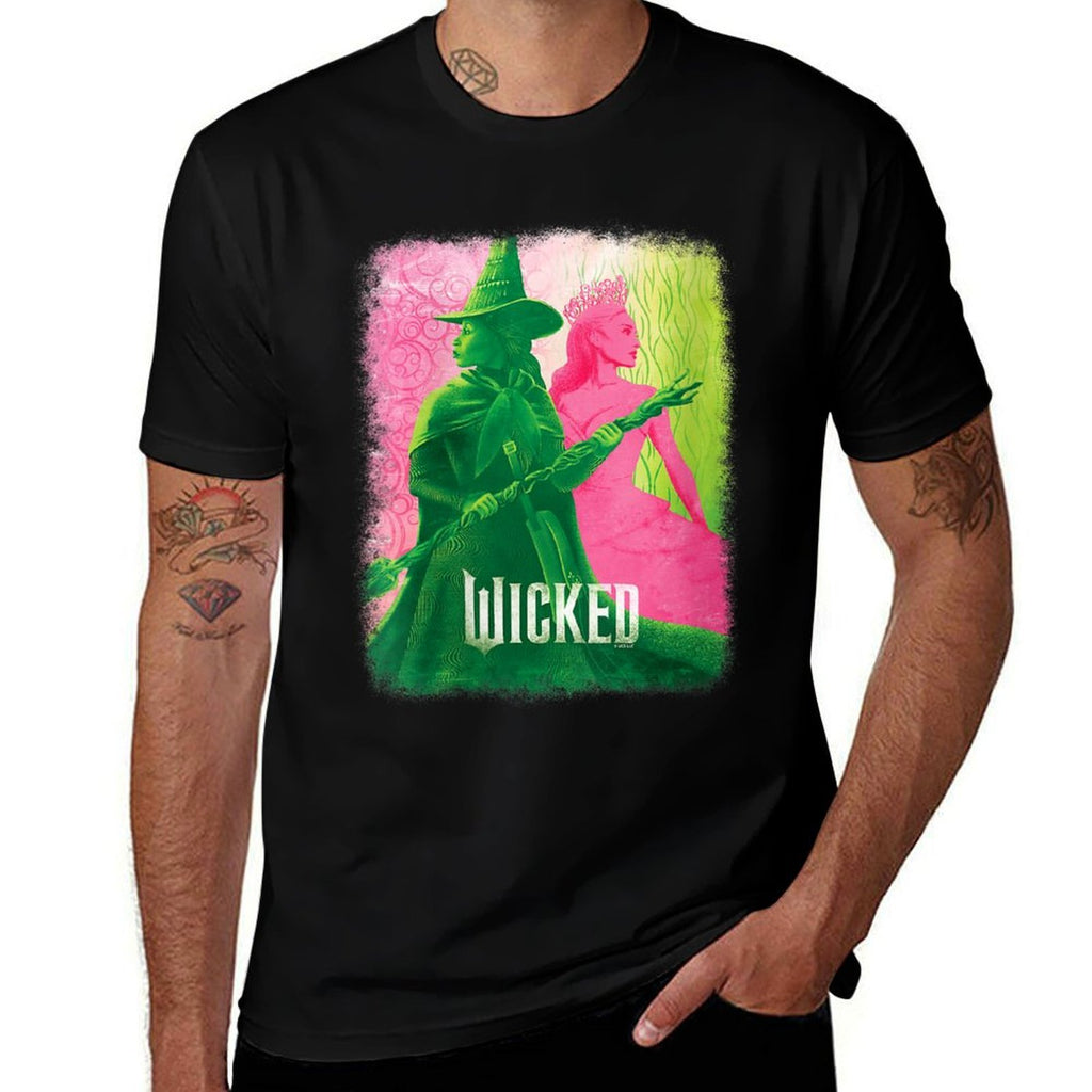 Womens Wicked Elphaba & Glinda Tonal V-Neck  Rolled Sleeves T-Shirt