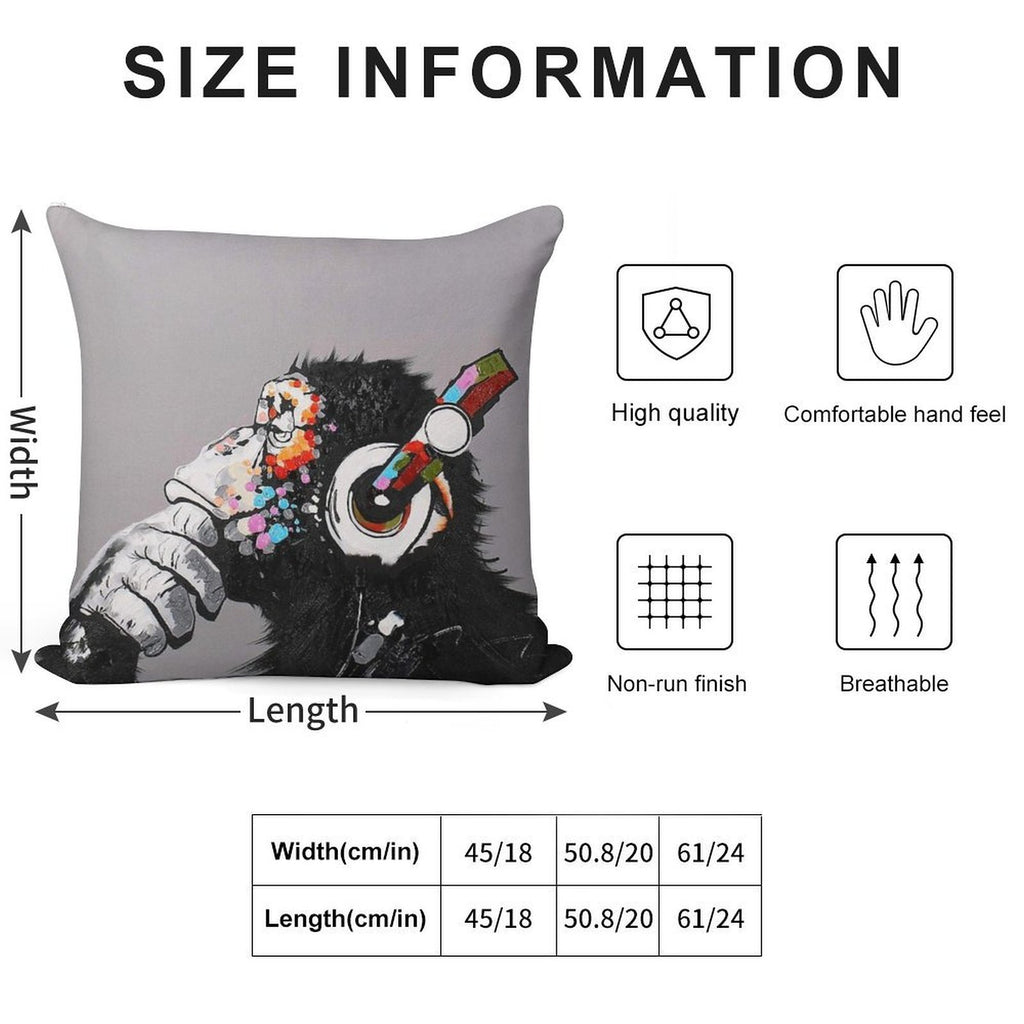 DJ Monkey With Headphones Thinking - Thinker Chimp Soft Ultra-Soft Texture Throw Pillow