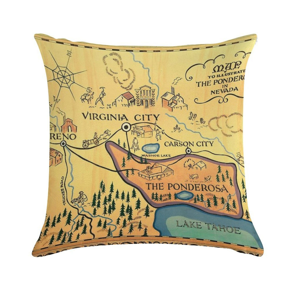 Map of The Ponderosa from 'Bonanza' Soft High-Density Material Throw Pillow