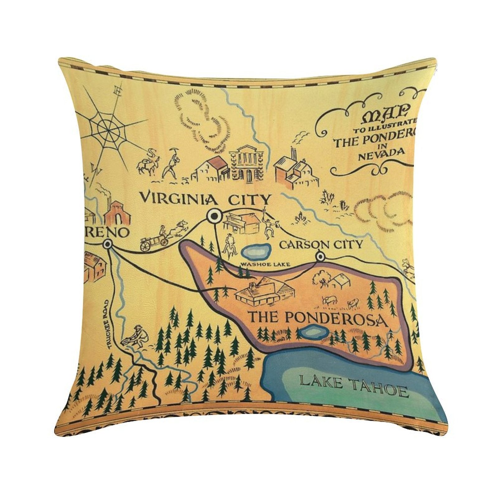 Map of The Ponderosa from 'Bonanza' Soft High-Density Material Throw Pillow