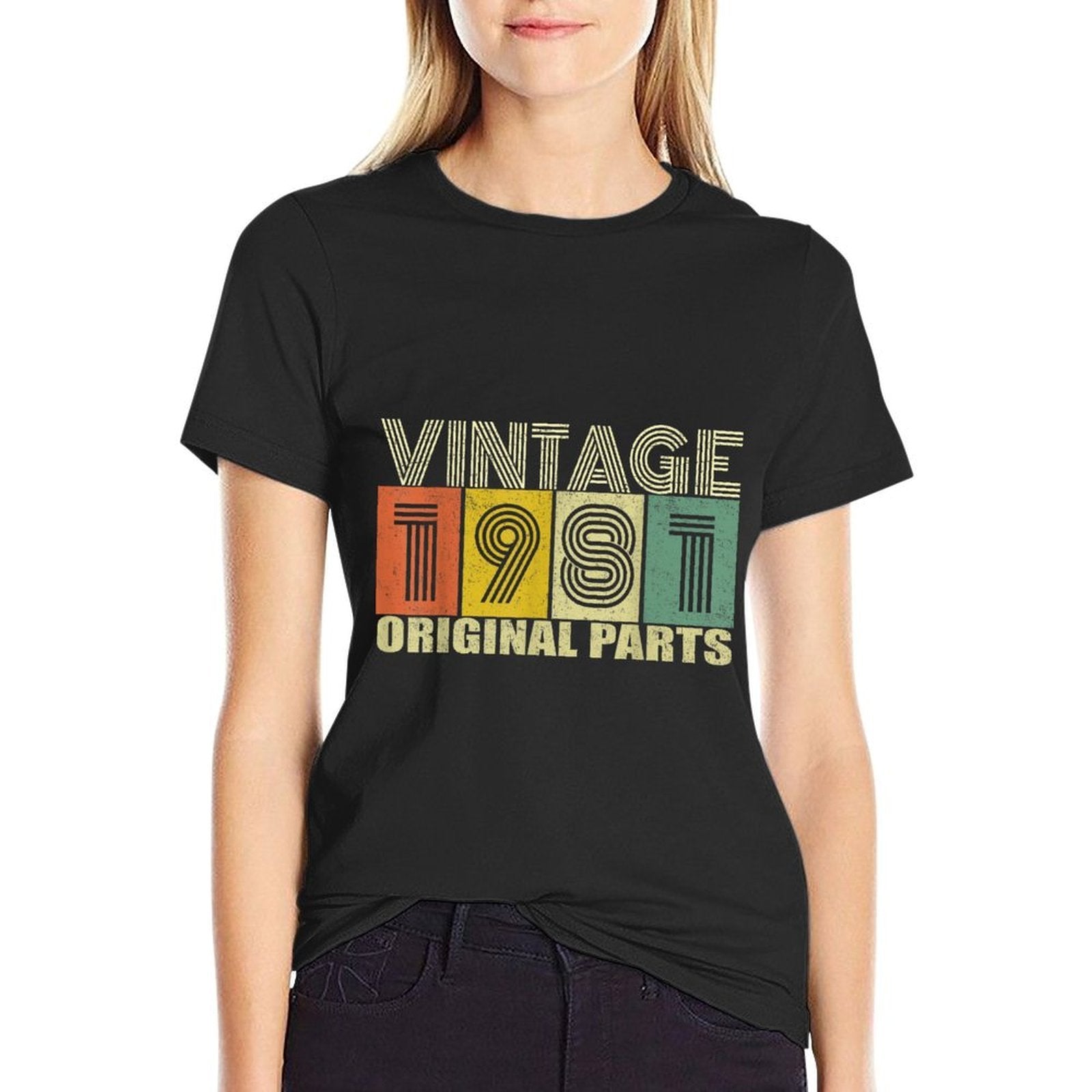Vintage 1981 40th Birthday Gift Men Women 40 Years Old  Ribbed Collar T-Shirt