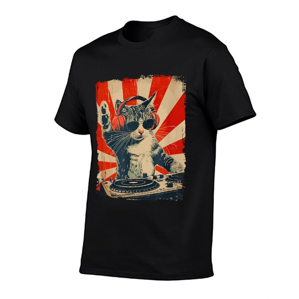 Funny DJ Cat Disco Sound Tech Headphone Music  Easy-care T-Shirt