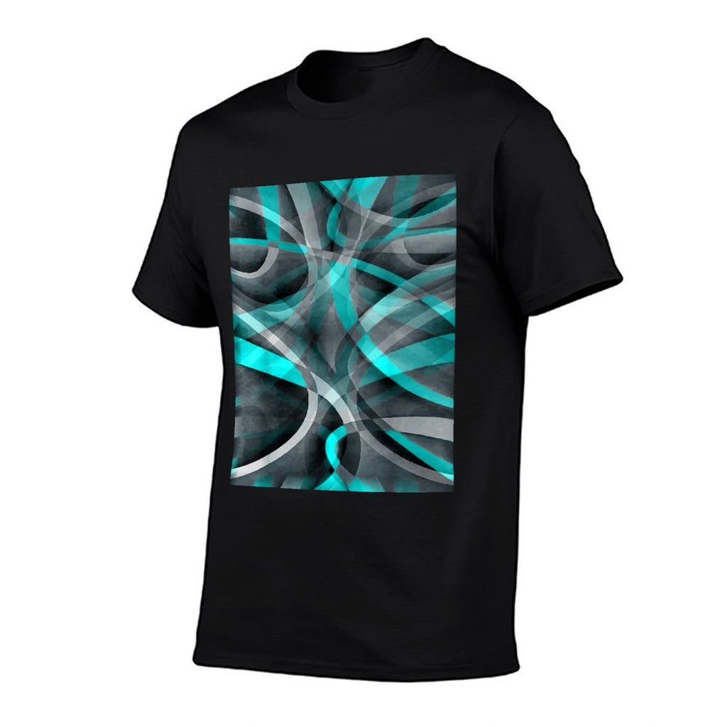 Eighties Turquoise On Grey Abstract Strip Pattern  Graphic-printed T-Shirt