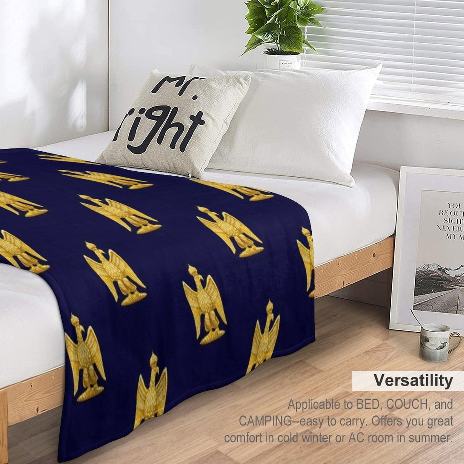 Napoleonic Imperial Eagle Blue Plush Throw Blanket