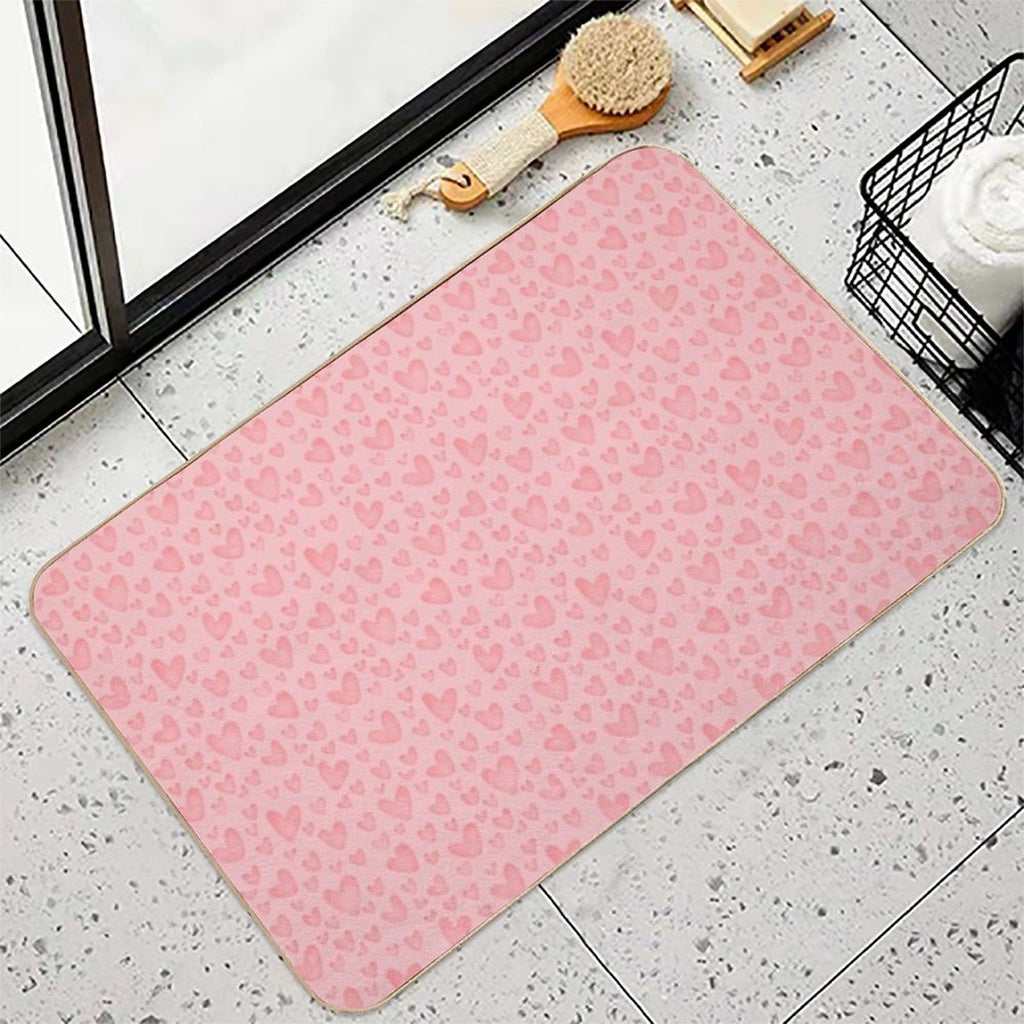 Cute Sweet Pink Hearts As Romantic Seamless Pattern Background Backdrop Wallpaper, Illustration of Love for Valentine's Day Durable Bath Mat