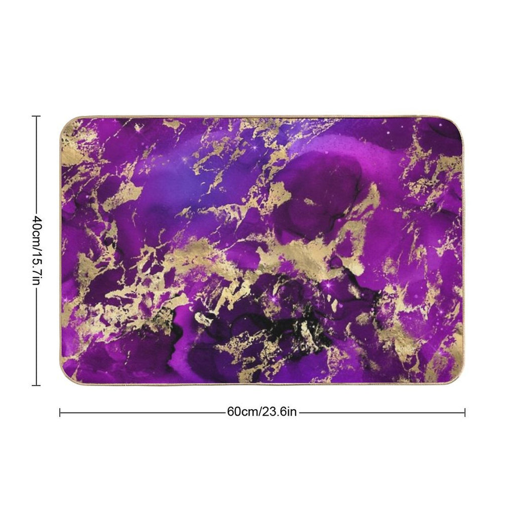 Marble Galaxy in Royal Purple And Gold Splash  Easy To Clean Bath Mat