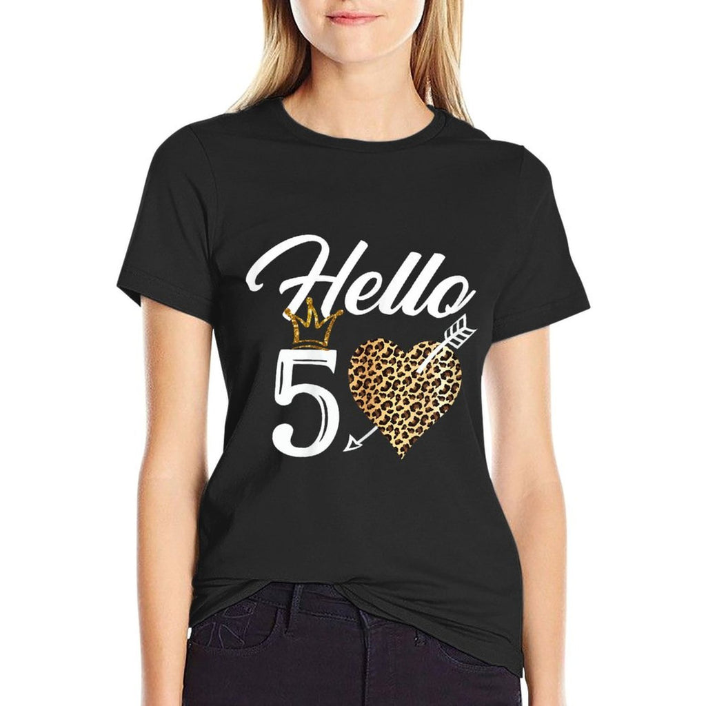 50th Birthday Shirt Hello 50 with Leopard  Fade-proof Color T-Shirt