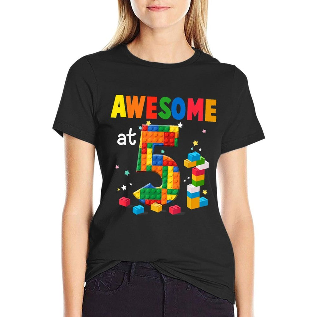 Building Blocks Brick 5th Birthday 5 Year Old Boy Gift  High-quality Stitching T-Shirt