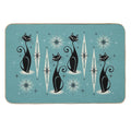 Mid Century Meow on Blue - Large Scale  Fade-Resistant Bath Mat