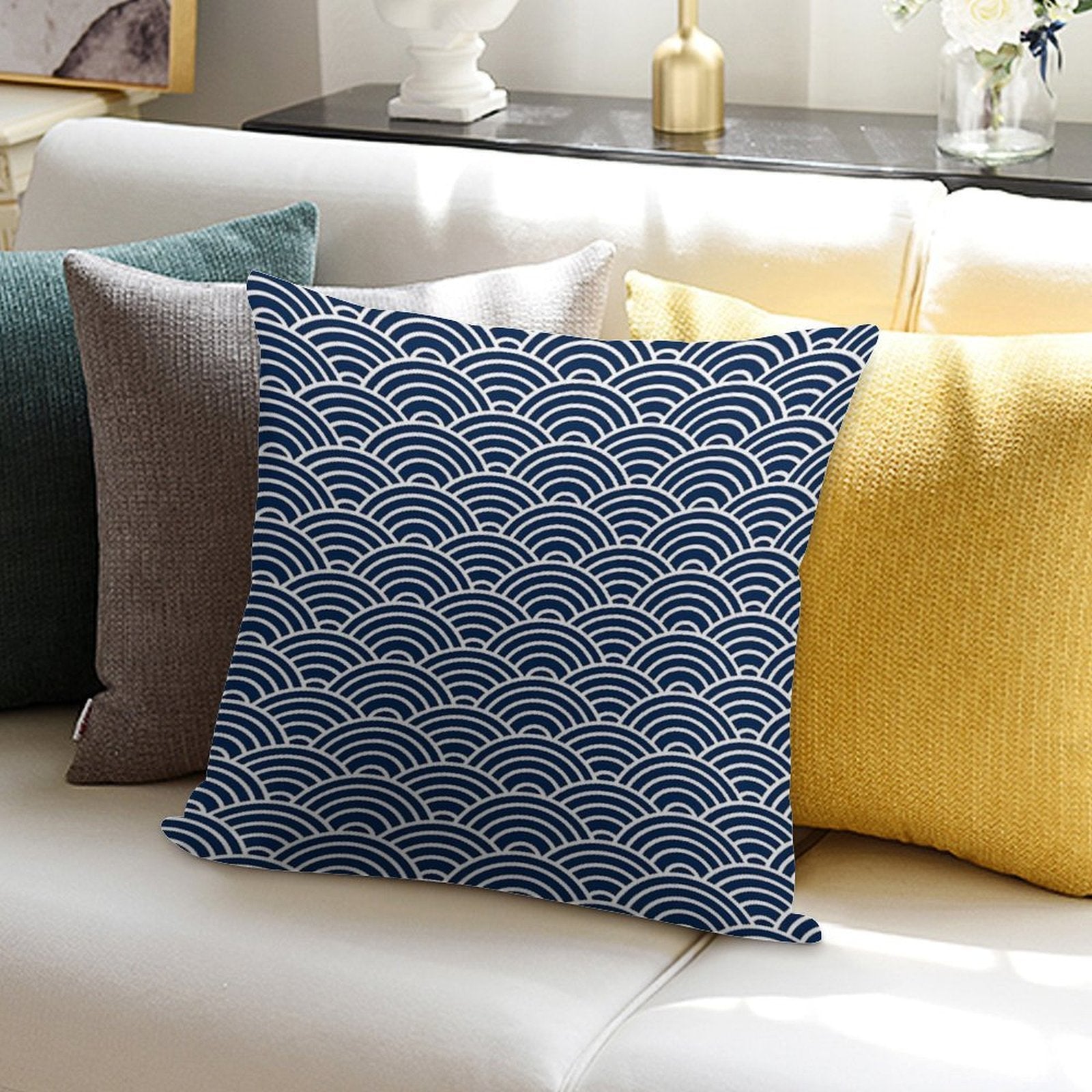 Seigaiha  Japanese Collection Soft Washable Throw Pillow