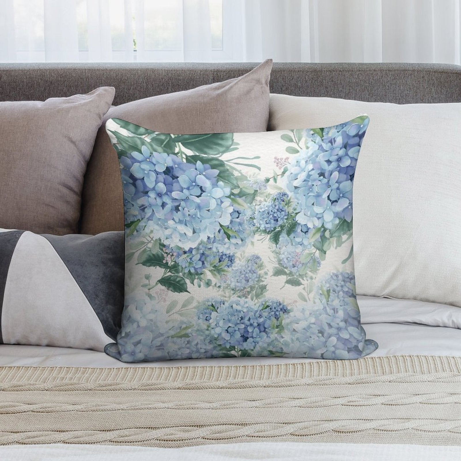 Blue Hydrangeas Soft Style Accent Throw Pillow