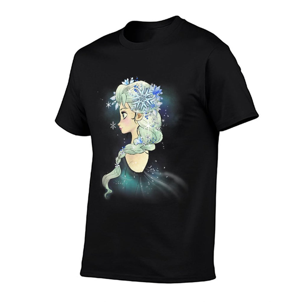 Disney Frozen Elsa Ice Queen Watercolor Snowflake Poster  Rolled Sleeves T-Shirt