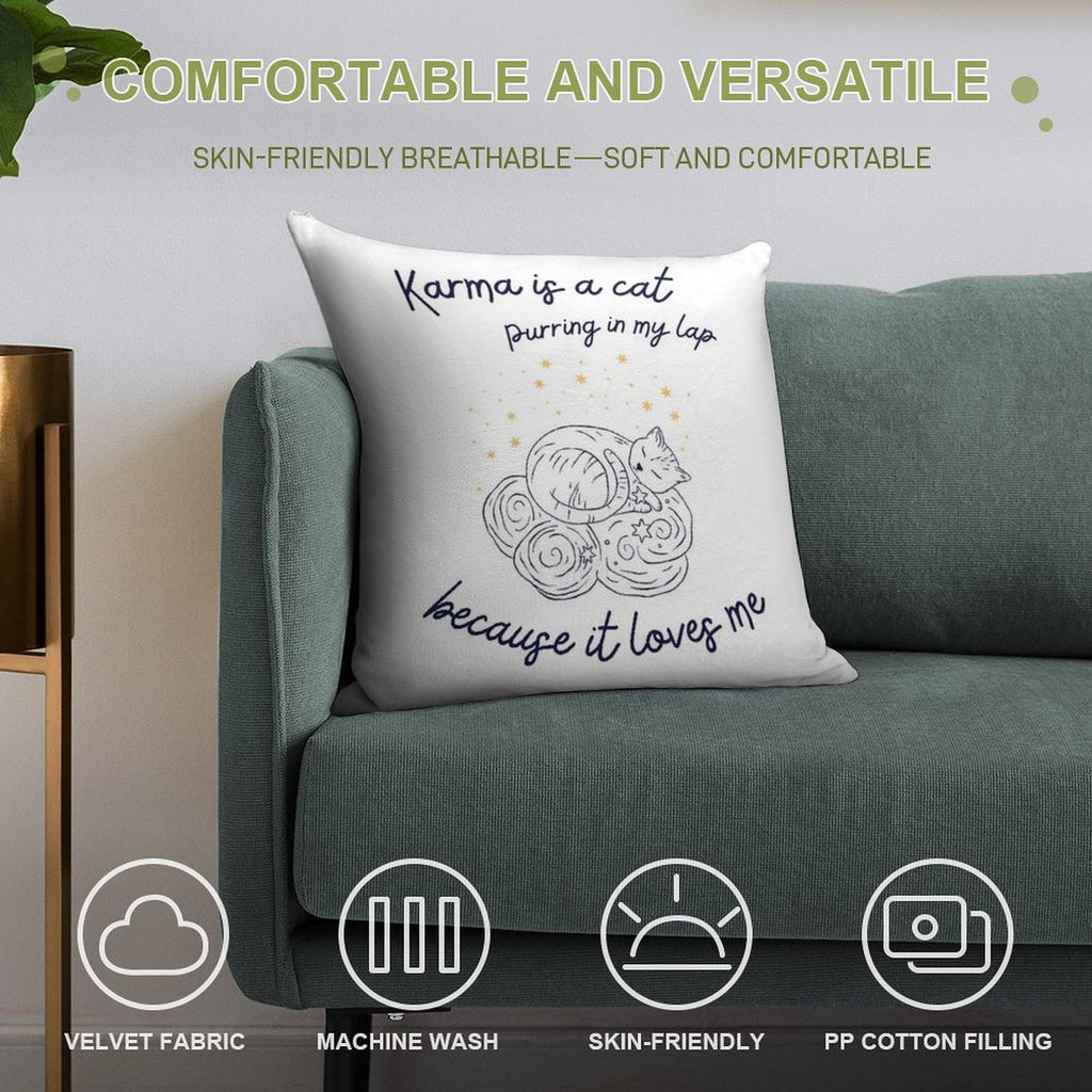 Karma Is A Cat Soft Bedroom Essential Throw Pillow