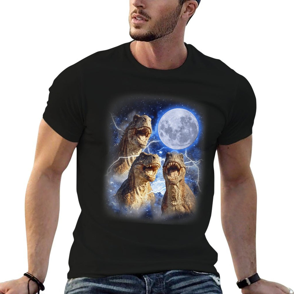 3 Tyrannosaurus Moon Howling Prehistoric Funny Dinosaurs  High-quality Stitching T-Shirt