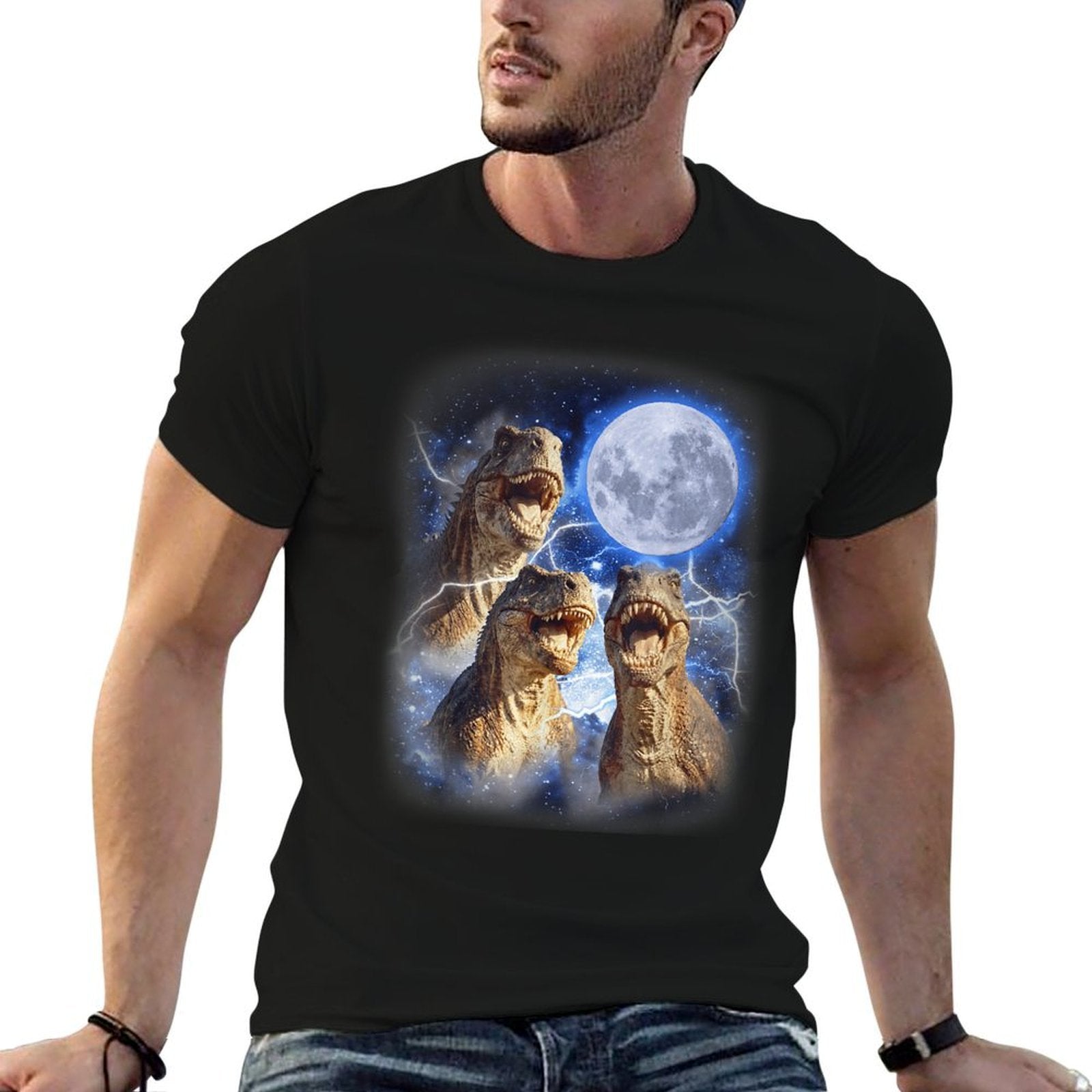 3 Tyrannosaurus Moon Howling Prehistoric Funny Dinosaurs  High-quality Stitching T-Shirt