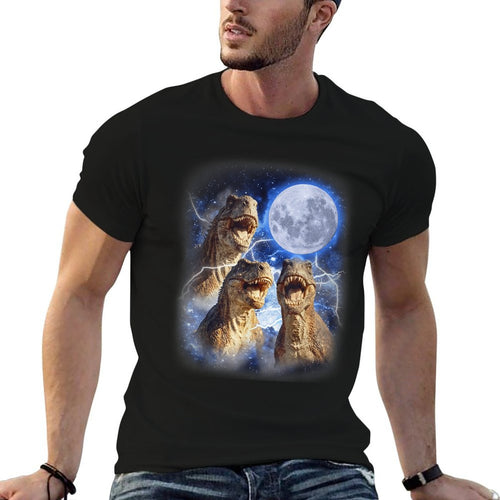 3 Tyrannosaurus Moon Howling Prehistoric Funny Dinosaurs  High-quality Stitching T-Shirt