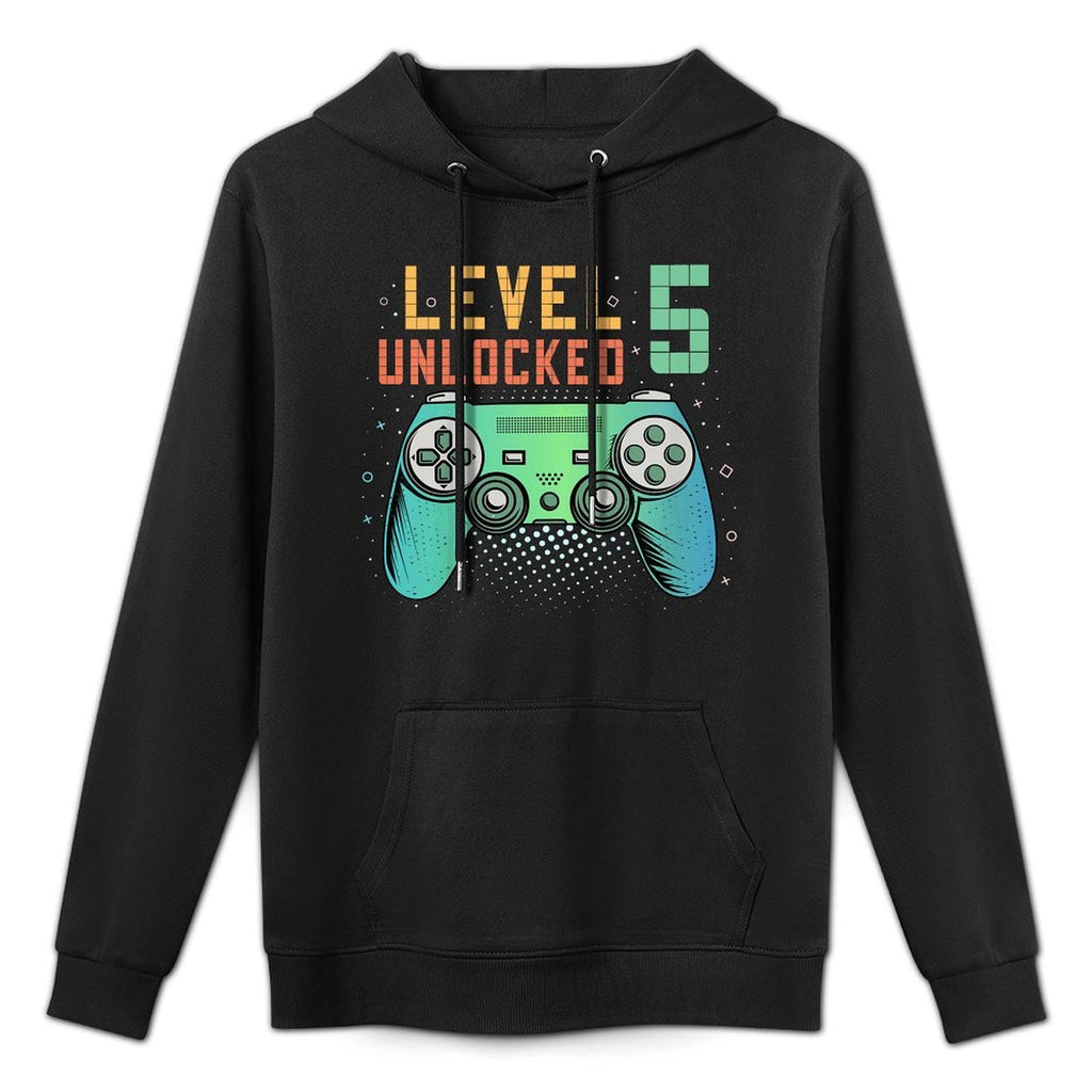 Kids Level 5 Unlocked 5th Birthday Gamer Gifts 5 Year Old Boys Medium-Weight Fabric Hoodie