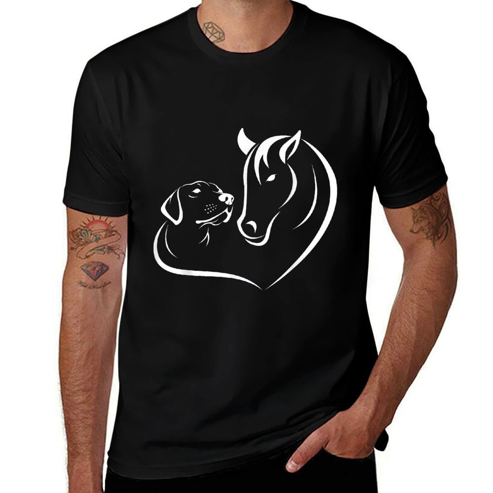 Horse And Dog Women And Men Motif Horse Dog Lover  Moisture-wicking T-Shirt